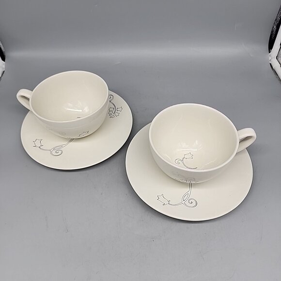 IKEA Odmjuk 2 Cup & Saucers Set Ivory Blue Floral Design 10866 Oversized - Picture 2 of 7